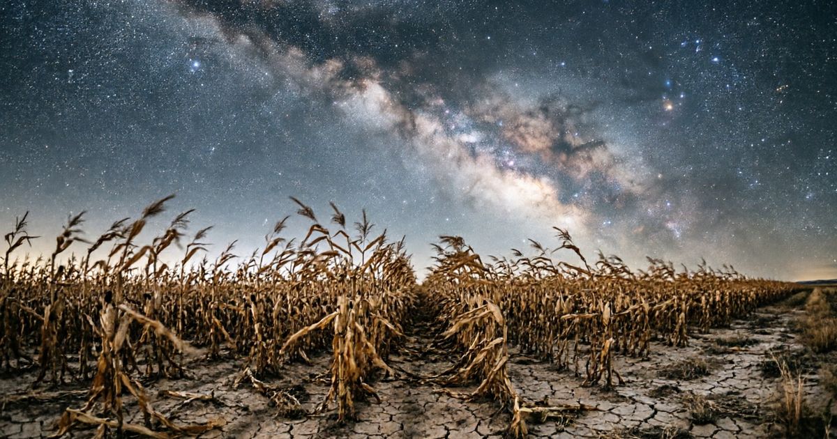 Сухое кукурузное поле под полосой Млечного Пути